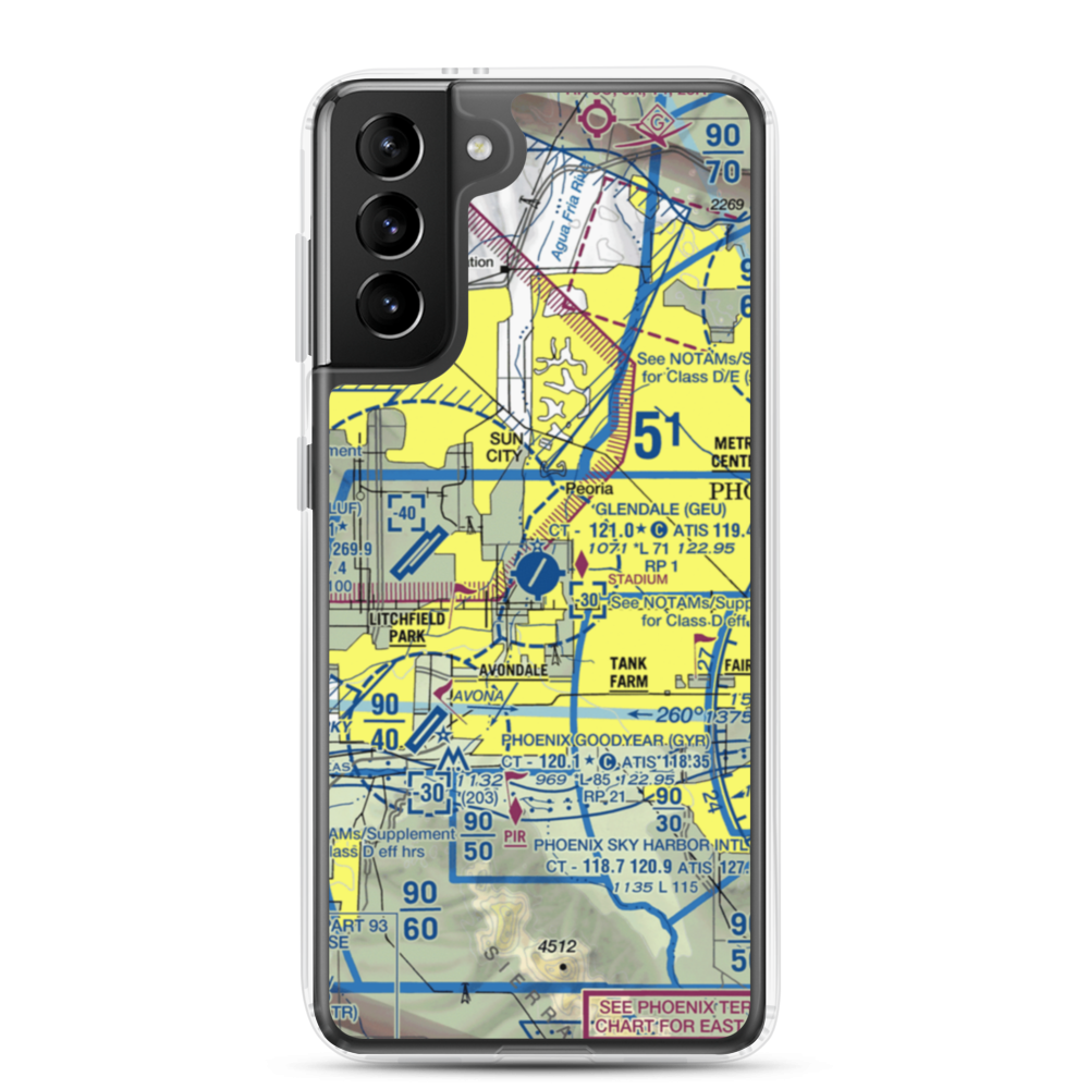 Glendale Municipal Airport (GEU) VFR Sectional Samsung Case Samsung Galaxy S21 Plus model shown