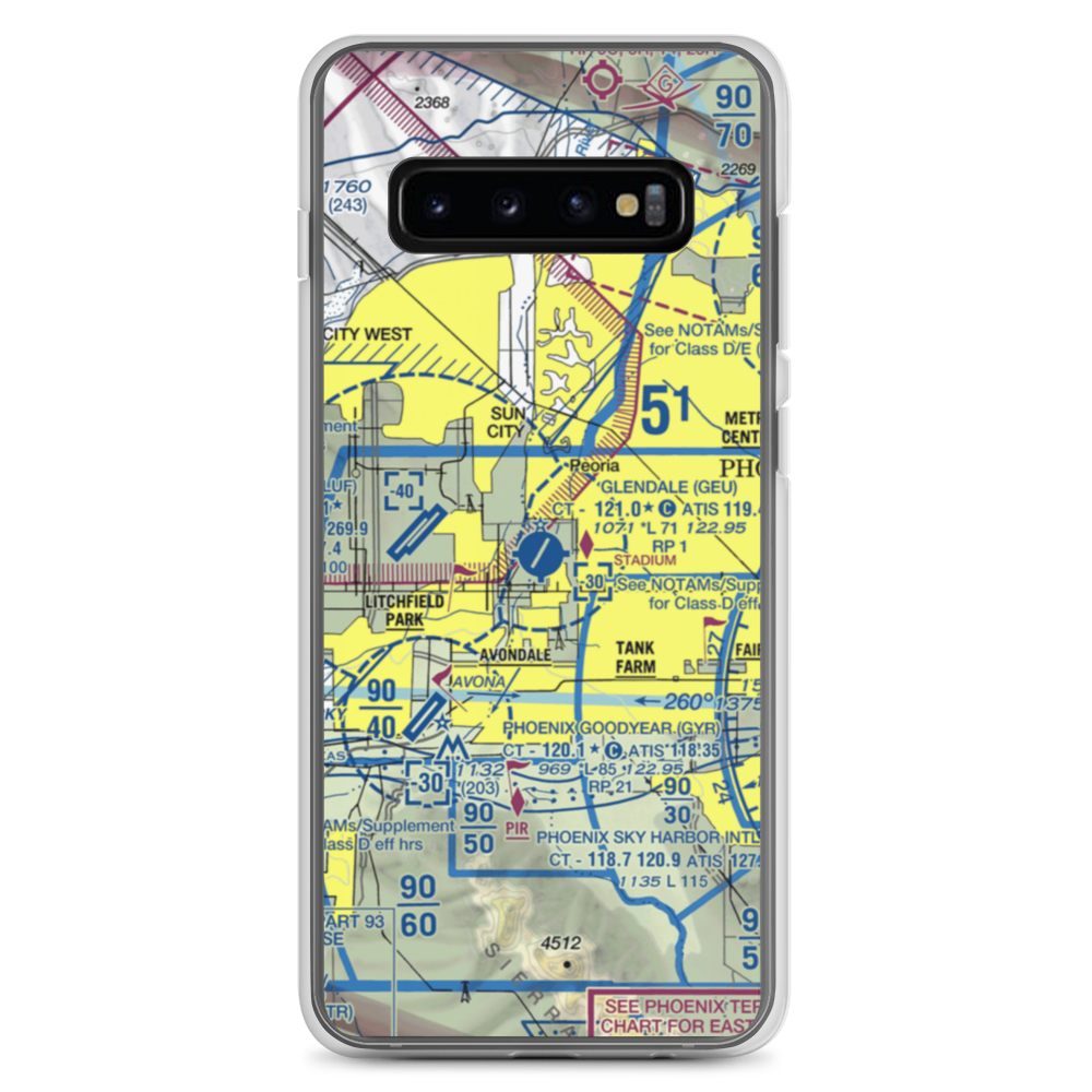 Glendale Municipal Airport (GEU) VFR Sectional Samsung Case Samsung Galaxy S10+ model shown