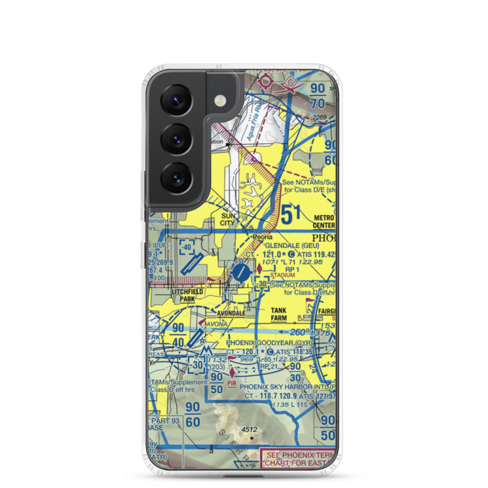 Glendale Municipal Airport (GEU) VFR Sectional Samsung Case Samsung Galaxy S22 model shown