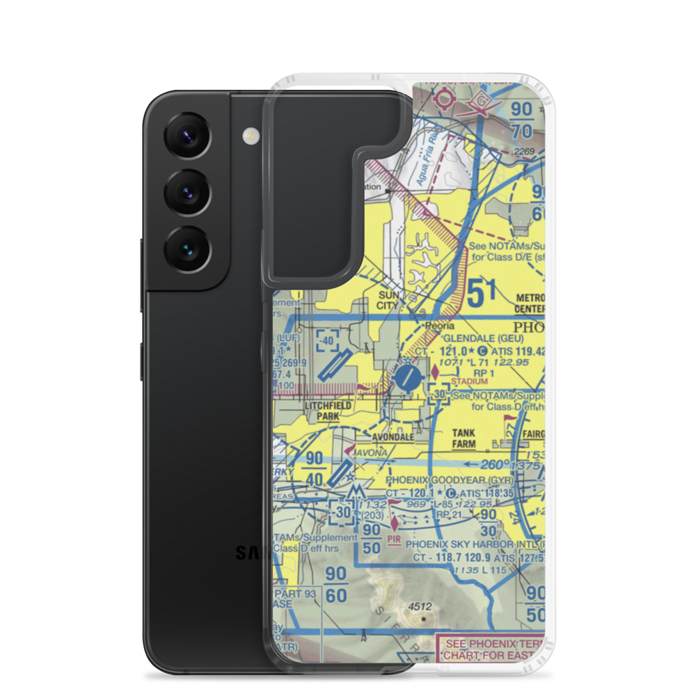 Glendale Municipal Airport (GEU) VFR Sectional Samsung Case Samsung Galaxy S22 model shown