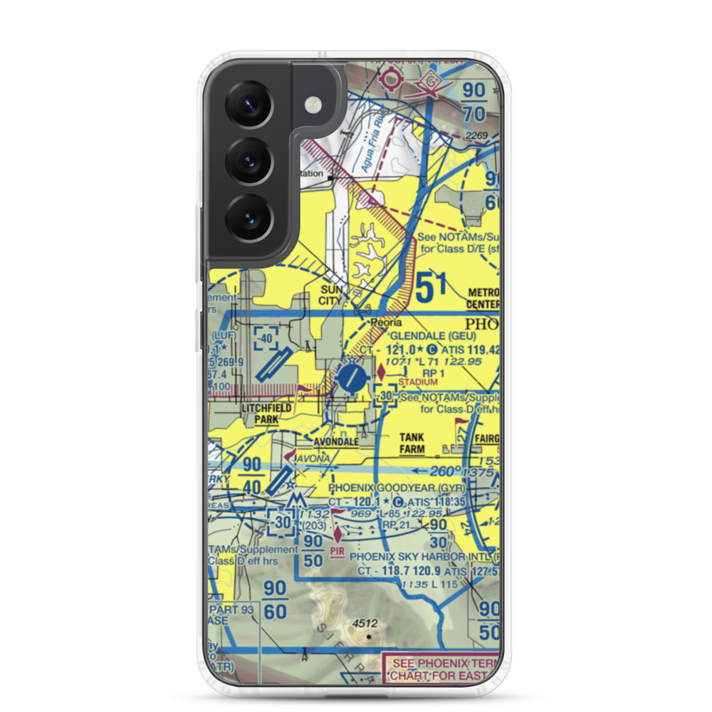Glendale Municipal Airport (GEU) VFR Sectional Samsung Case Samsung Galaxy S22 Plus model shown