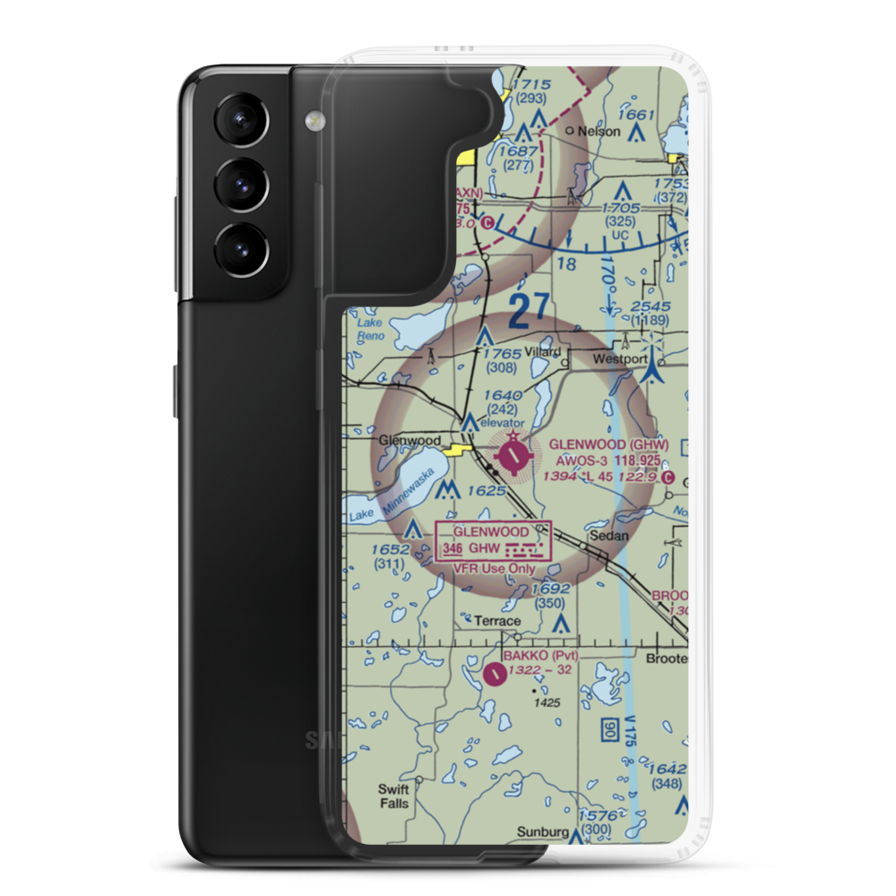 Glenwood Municipal Airport (GHW) VFR Sectional Samsung Case Samsung Galaxy S21 Plus model shown