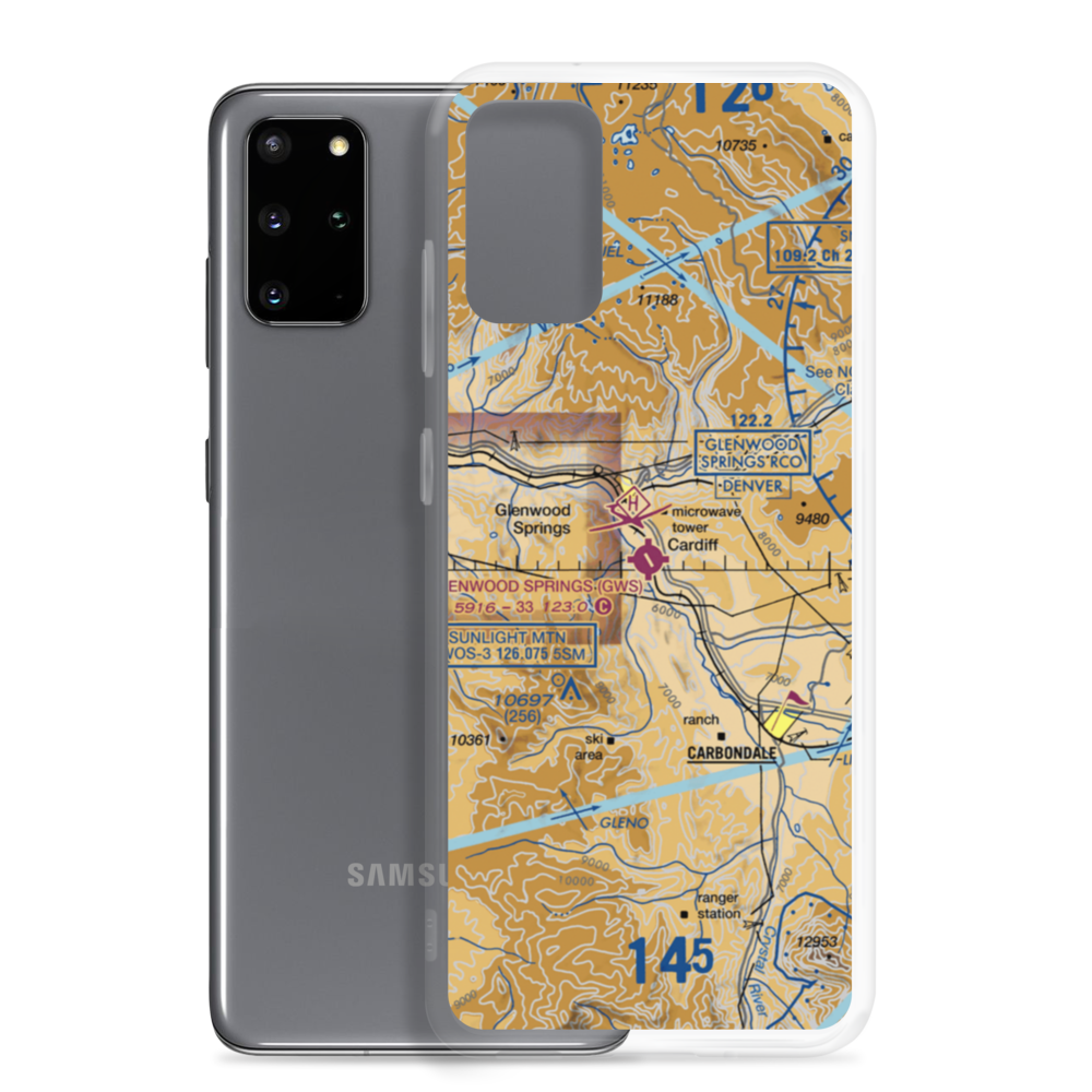 Glenwood Springs Municipal Airport (GWS) VFR Sectional Samsung Case Samsung Galaxy S20 Plus model shown