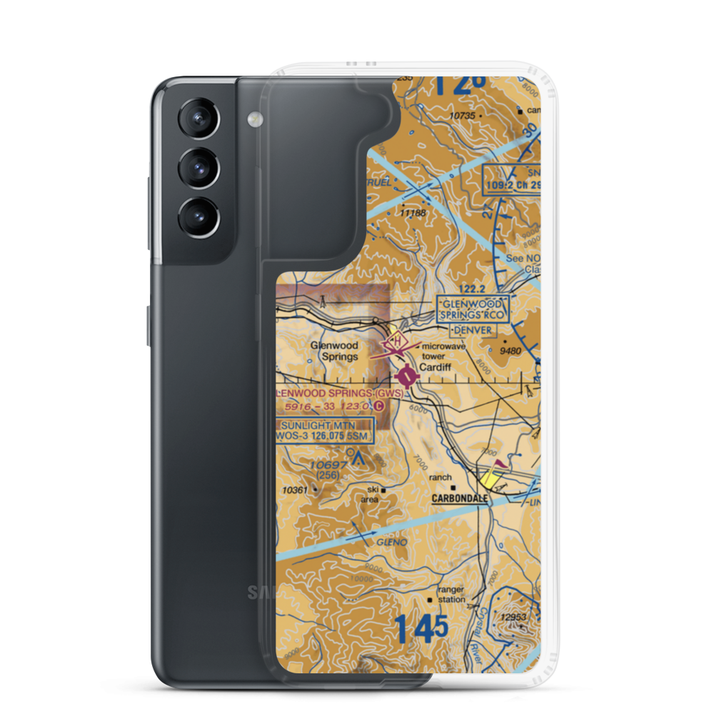 Glenwood Springs Municipal Airport (GWS) VFR Sectional Samsung Case Samsung Galaxy S21 model shown