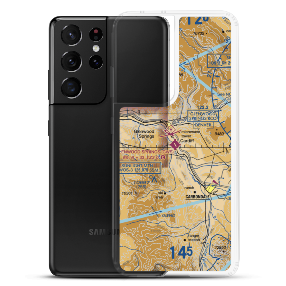 Glenwood Springs Municipal Airport (GWS) VFR Sectional Samsung Case Samsung Galaxy S21 Ultra model shown