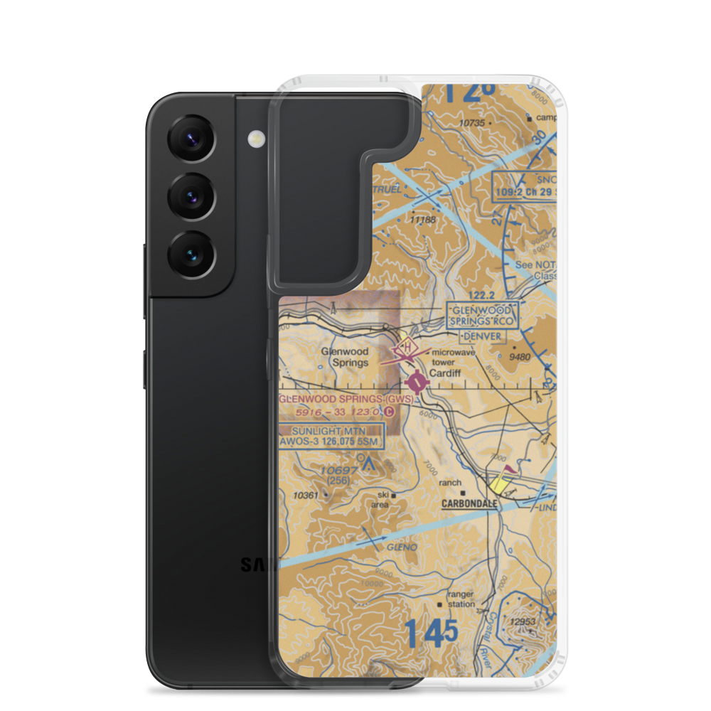 Glenwood Springs Municipal Airport (GWS) VFR Sectional Samsung Case Samsung Galaxy S22 model shown
