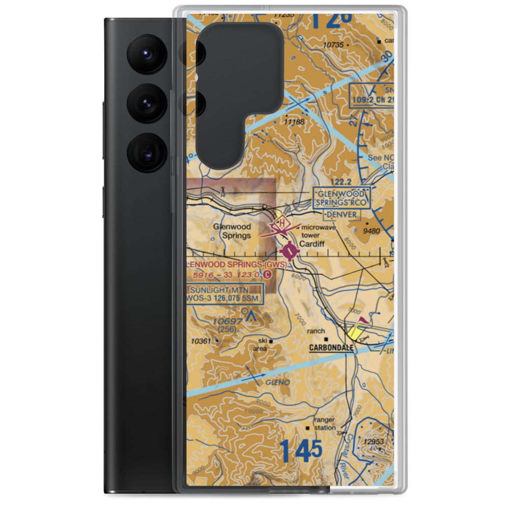 Glenwood Springs Municipal Airport (GWS) VFR Sectional Samsung Case Samsung Galaxy S22 Ultra model shown