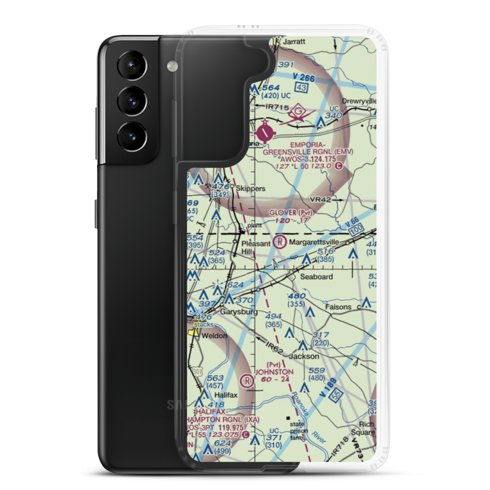 Glover Airport (45NC) VFR Sectional Samsung Case Samsung Galaxy S21 Plus model shown