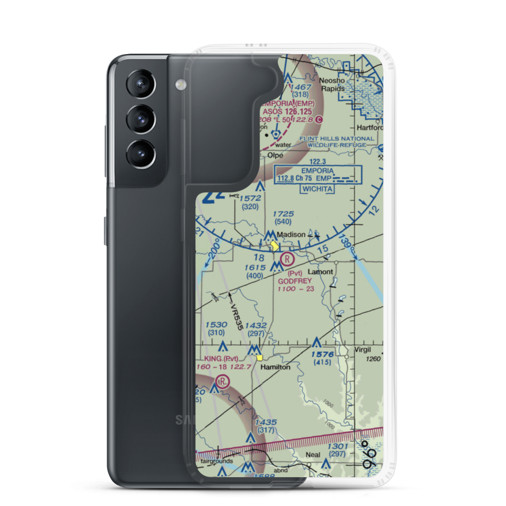 Godfrey Airport (SN91) VFR Sectional Samsung Case Samsung Galaxy S21 model shown