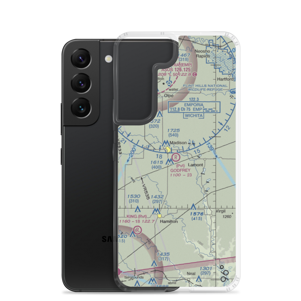 Godfrey Airport (SN91) VFR Sectional Samsung Case Samsung Galaxy S22 model shown