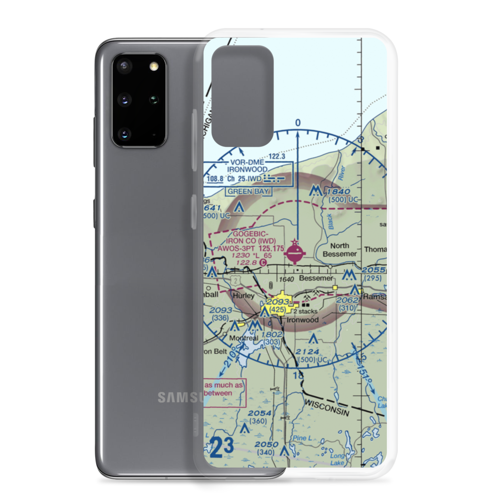 Gogebic Iron County Airport (IWD) VFR Sectional Samsung Case Samsung Galaxy S20 Plus model shown