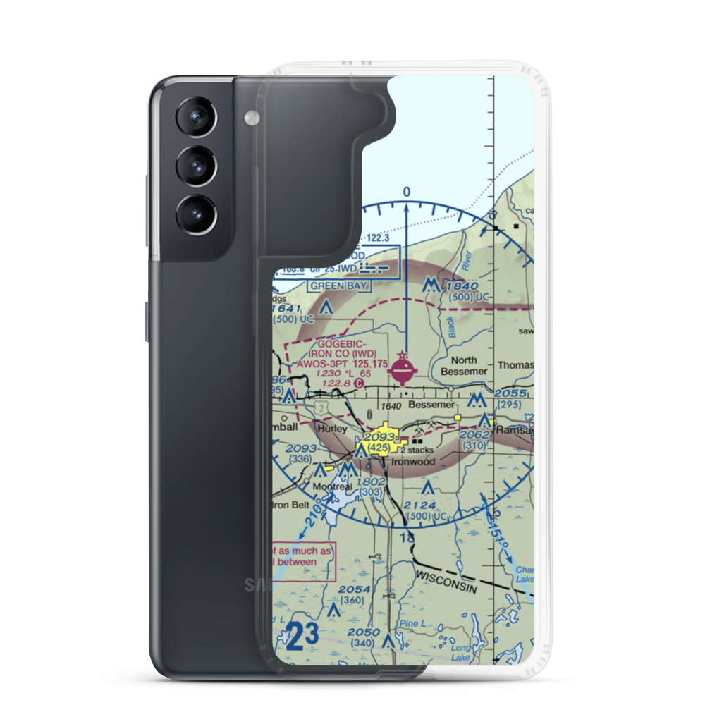 Gogebic Iron County Airport (IWD) VFR Sectional Samsung Case Samsung Galaxy S21 model shown