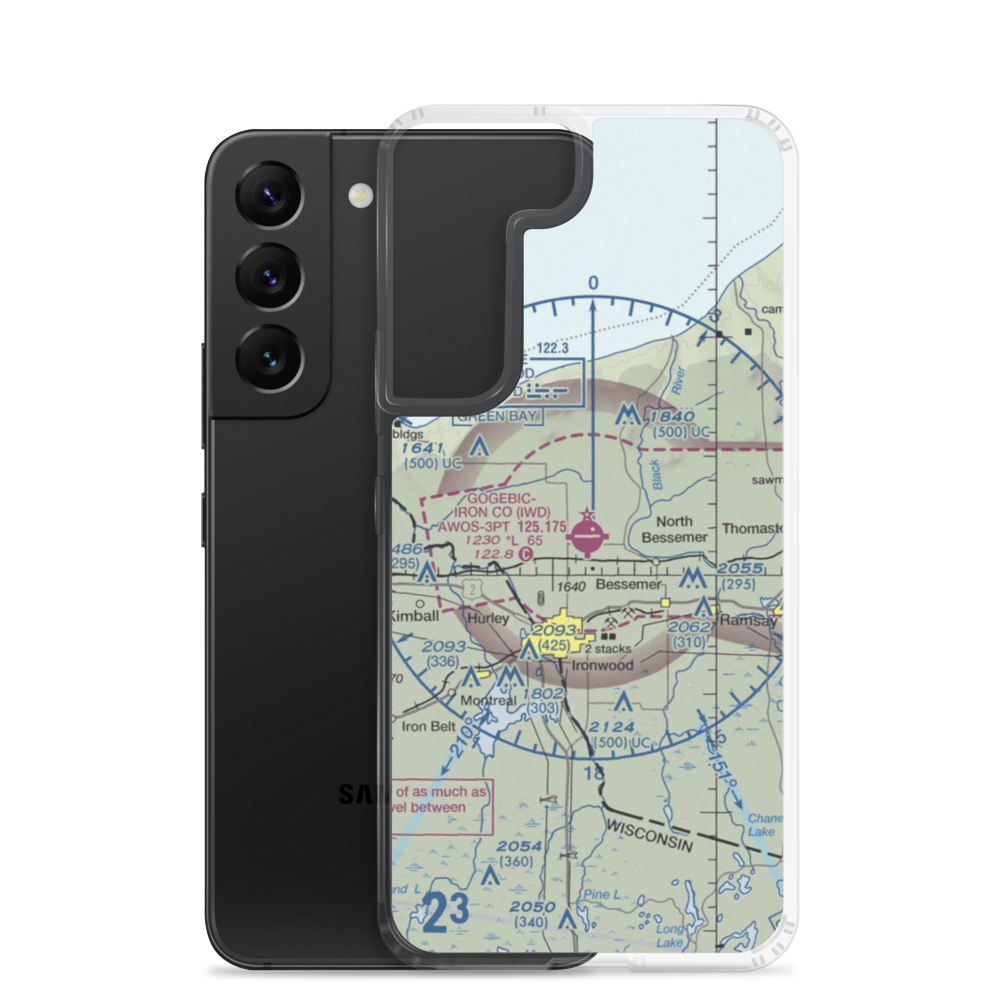 Gogebic Iron County Airport (IWD) VFR Sectional Samsung Case Samsung Galaxy S22 model shown