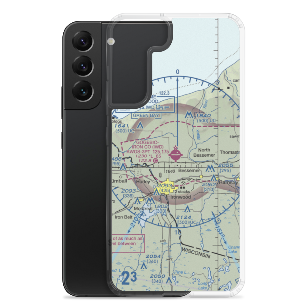 Gogebic Iron County Airport (IWD) VFR Sectional Samsung Case Samsung Galaxy S22 Plus model shown
