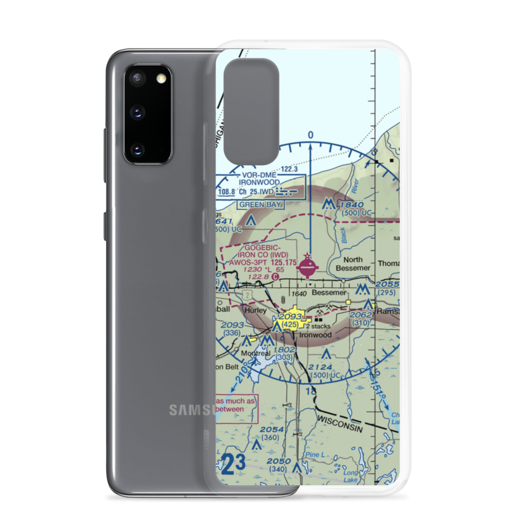 Gogebic Iron County Airport (IWD) VFR Sectional Samsung Case Samsung Galaxy S20 model shown