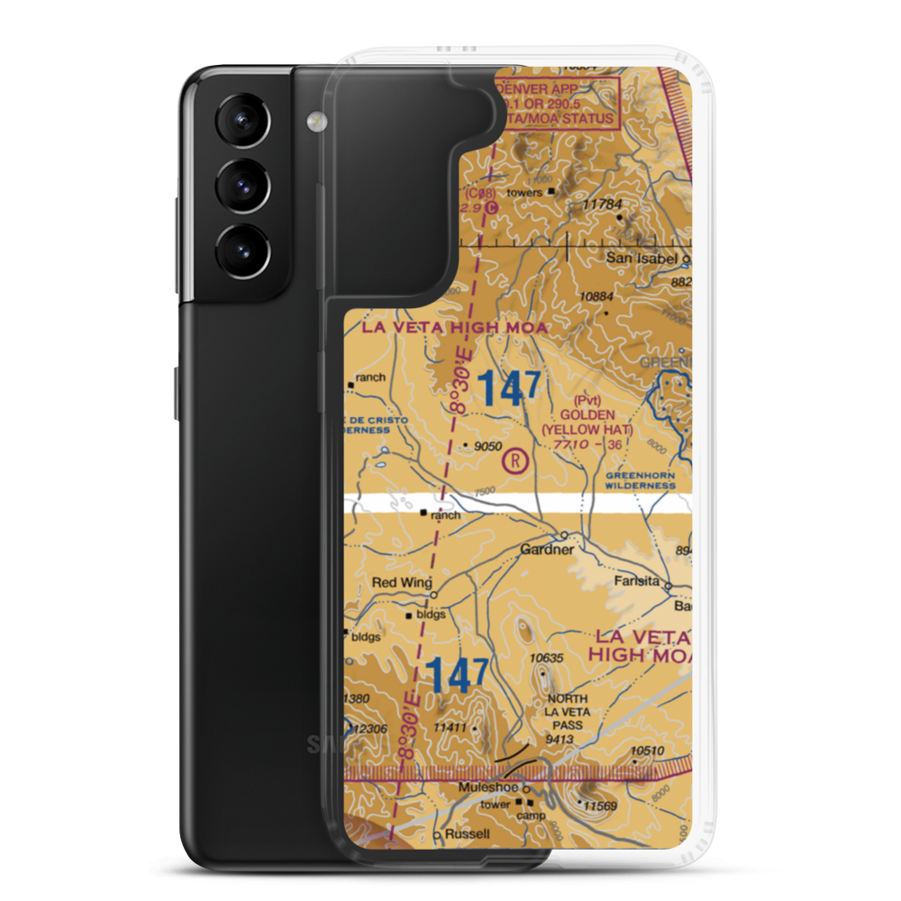 Golden Field (Yellow Hat) Airport (CO61) VFR Sectional Samsung Case Samsung Galaxy S21 Plus model shown