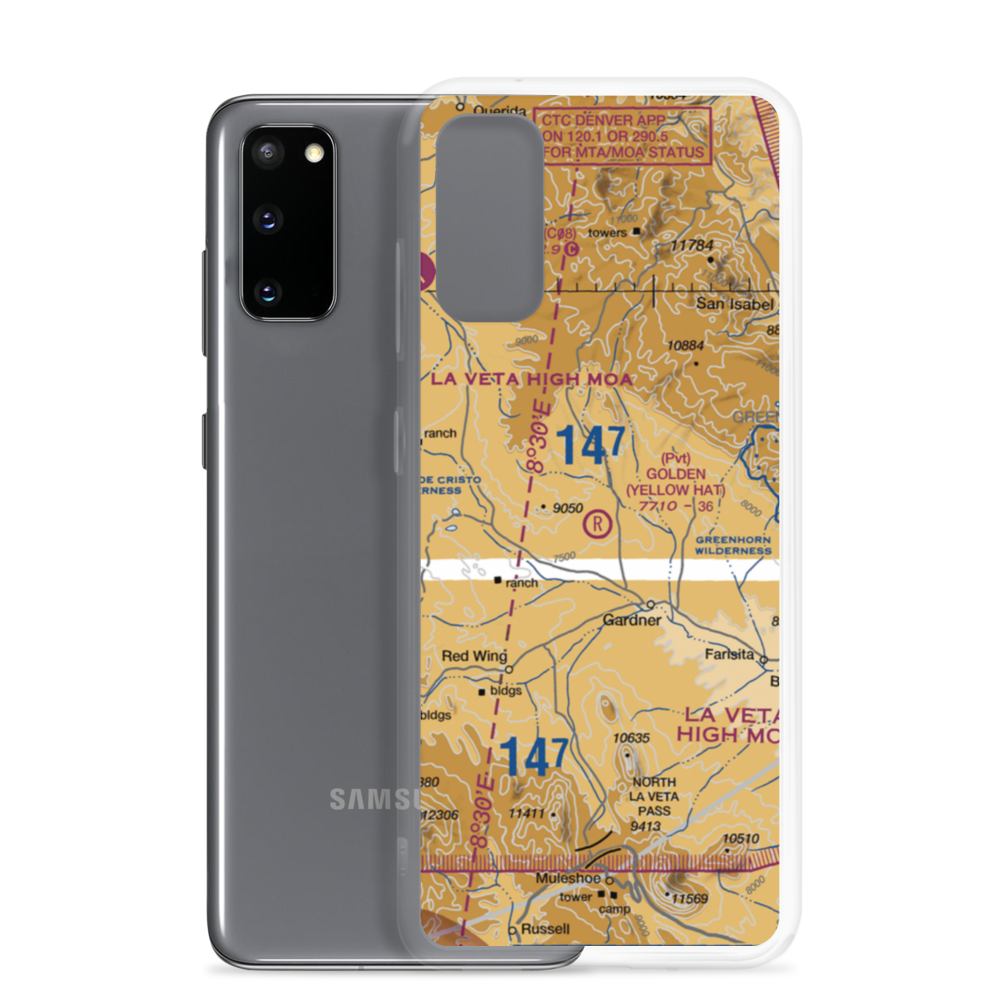 Golden Field (Yellow Hat) Airport (CO61) VFR Sectional Samsung Case Samsung Galaxy S20 model shown