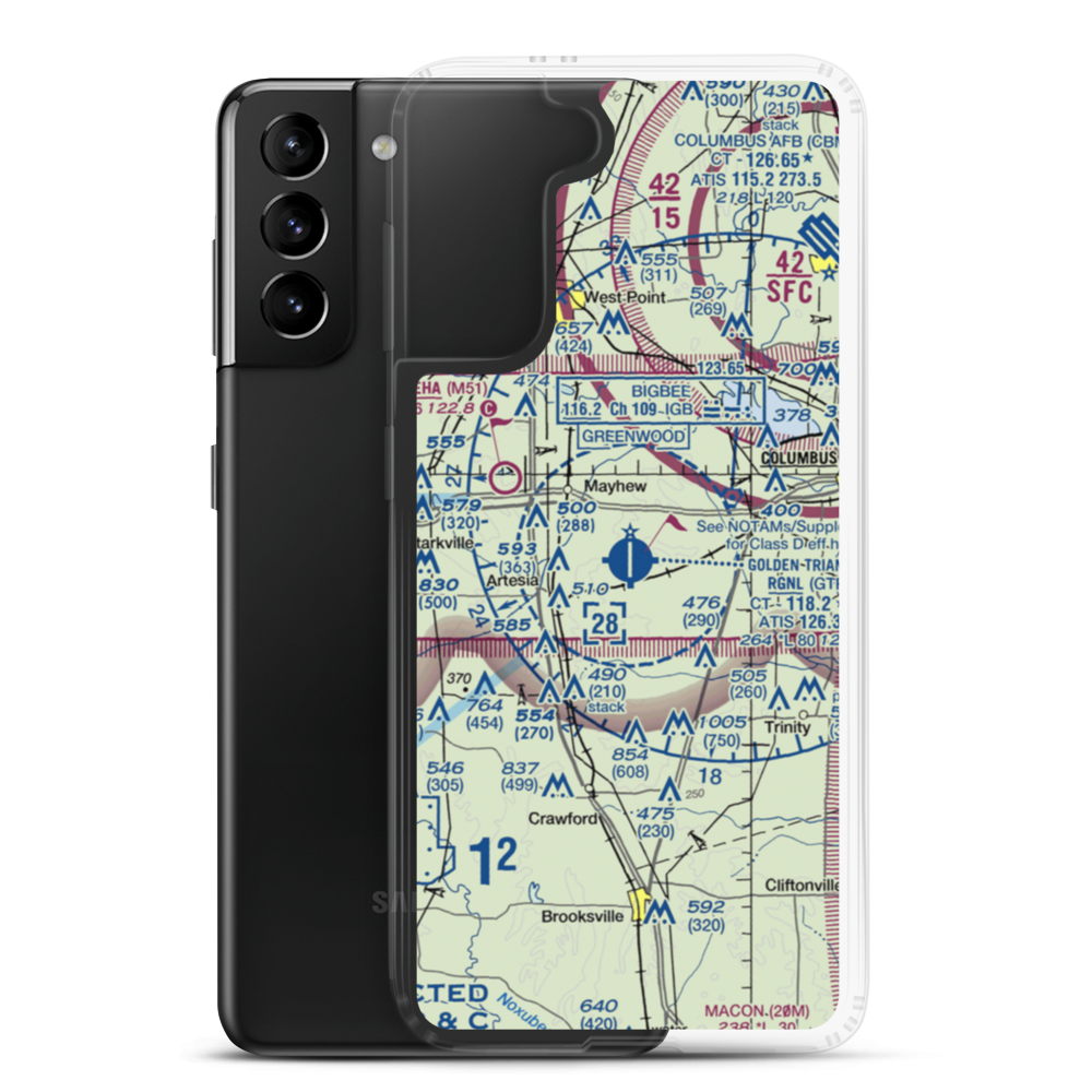 Golden Triangle Regional Airport (GTR) VFR Sectional Samsung Case Samsung Galaxy S21 Plus model shown