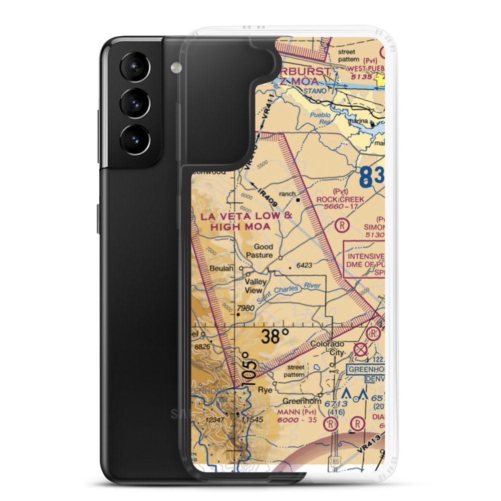 Good Pasture Airport (14CO) VFR Sectional Samsung Case Samsung Galaxy S21 Plus model shown