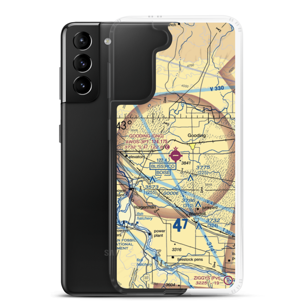 Gooding Municipal Airport (GNG) VFR Sectional Samsung Case Samsung Galaxy S21 Plus model shown