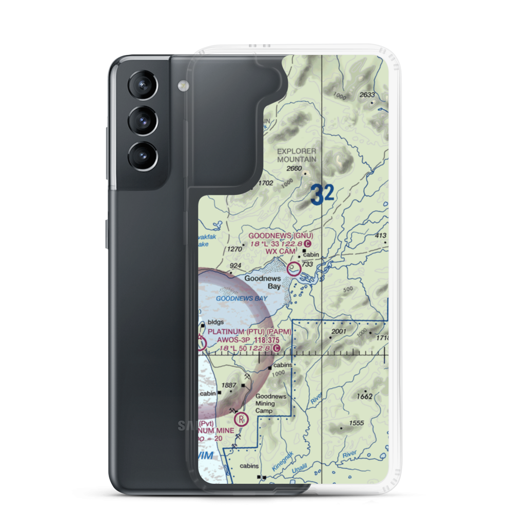 Goodnews Airport (GNU) VFR Sectional Samsung Case Samsung Galaxy S21 model shown