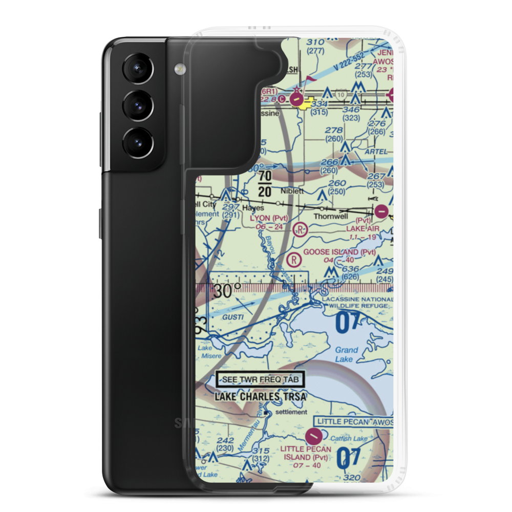 Goose Island Airport (1LA3) VFR Sectional Samsung Case Samsung Galaxy S21 Plus model shown