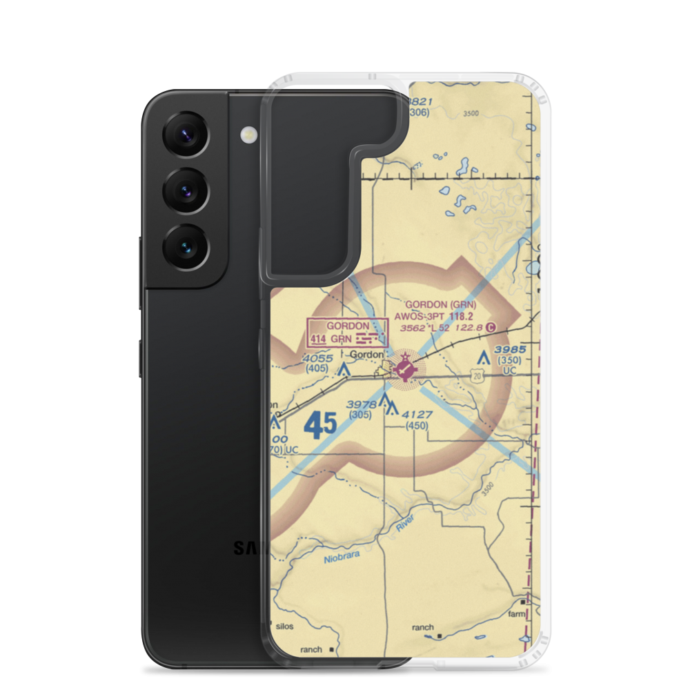Gordon Municipal Airport (GRN) VFR Sectional Samsung Case Samsung Galaxy S22 model shown
