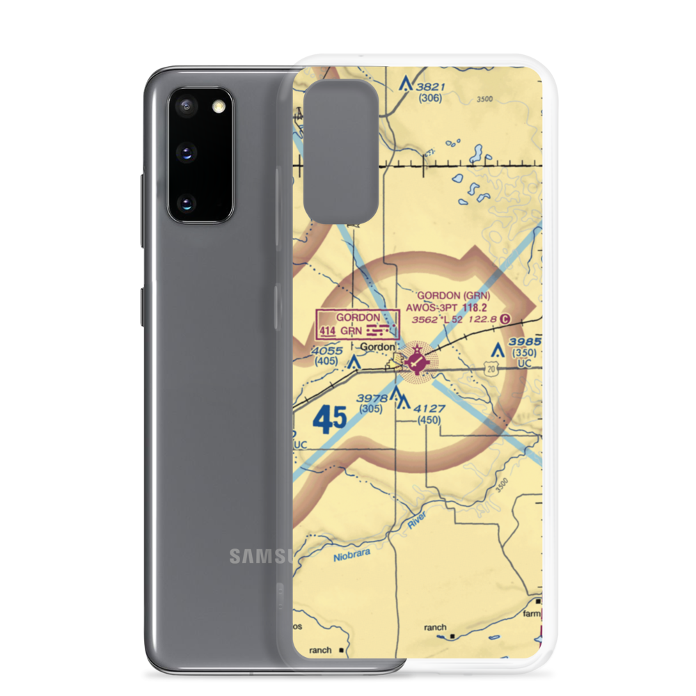 Gordon Municipal Airport (GRN) VFR Sectional Samsung Case Samsung Galaxy S20 model shown