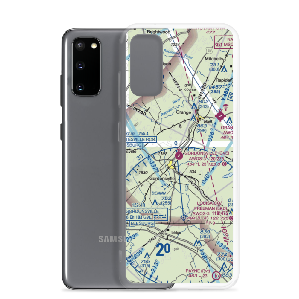 Gordonsville Municipal Airport (GVE) VFR Sectional Samsung Case Samsung Galaxy S20 model shown