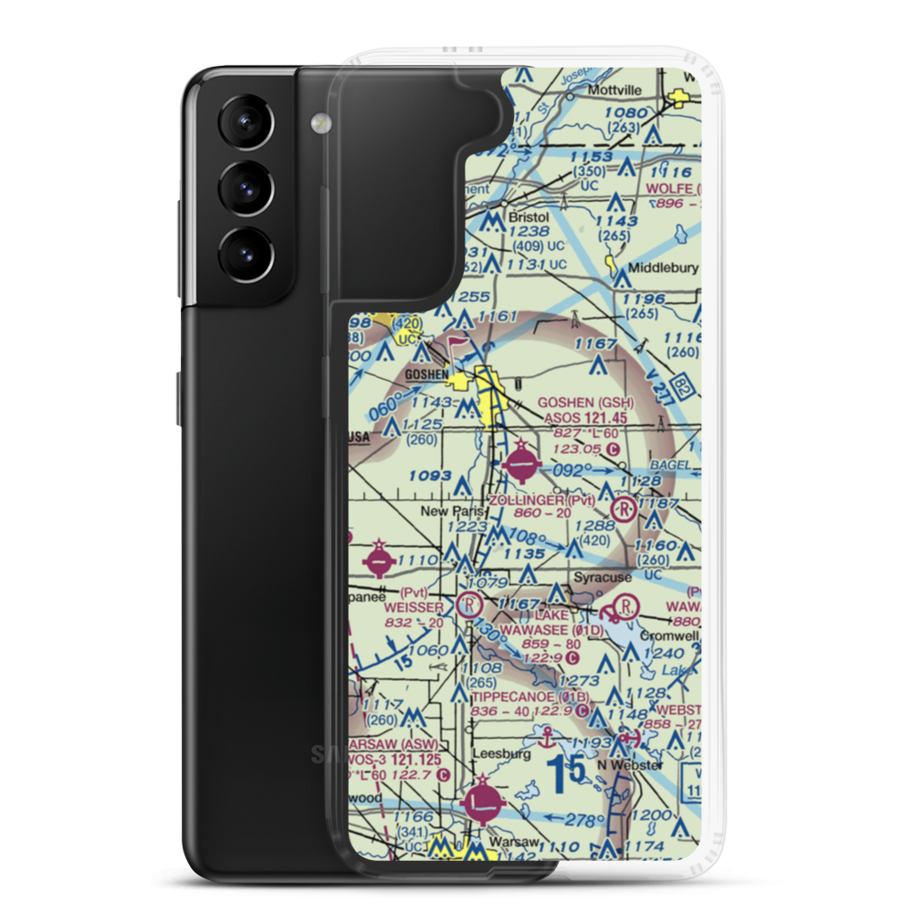 Goshen Municipal Airport (GSH) VFR Sectional Samsung Case Samsung Galaxy S21 Plus model shown