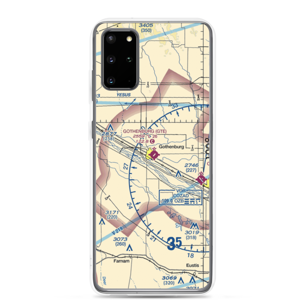 Gothenburg Municipal Airport (GTE) VFR Sectional Samsung Case Samsung Galaxy S20 Plus model shown