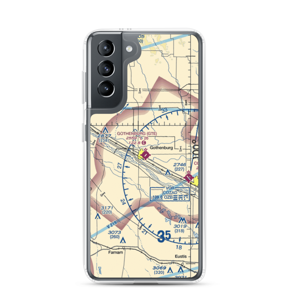 Gothenburg Municipal Airport (GTE) VFR Sectional Samsung Case Samsung Galaxy S21 model shown