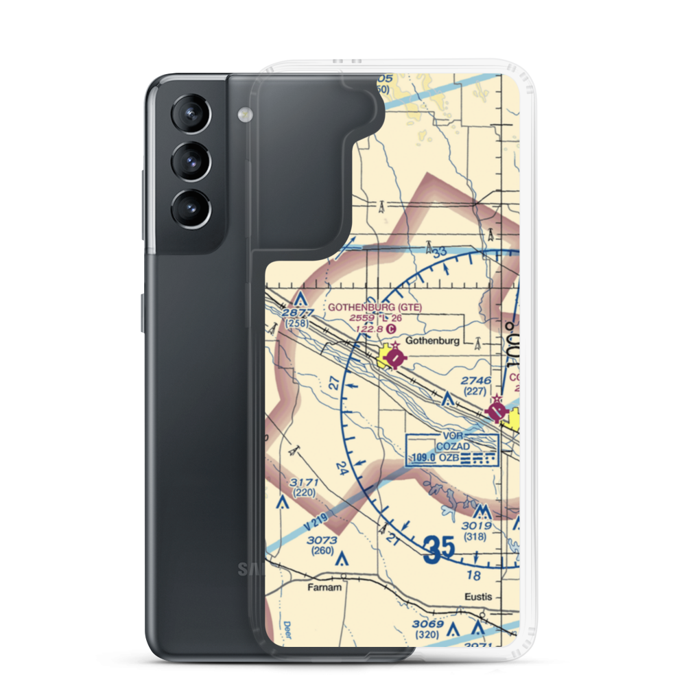 Gothenburg Municipal Airport (GTE) VFR Sectional Samsung Case Samsung Galaxy S21 model shown