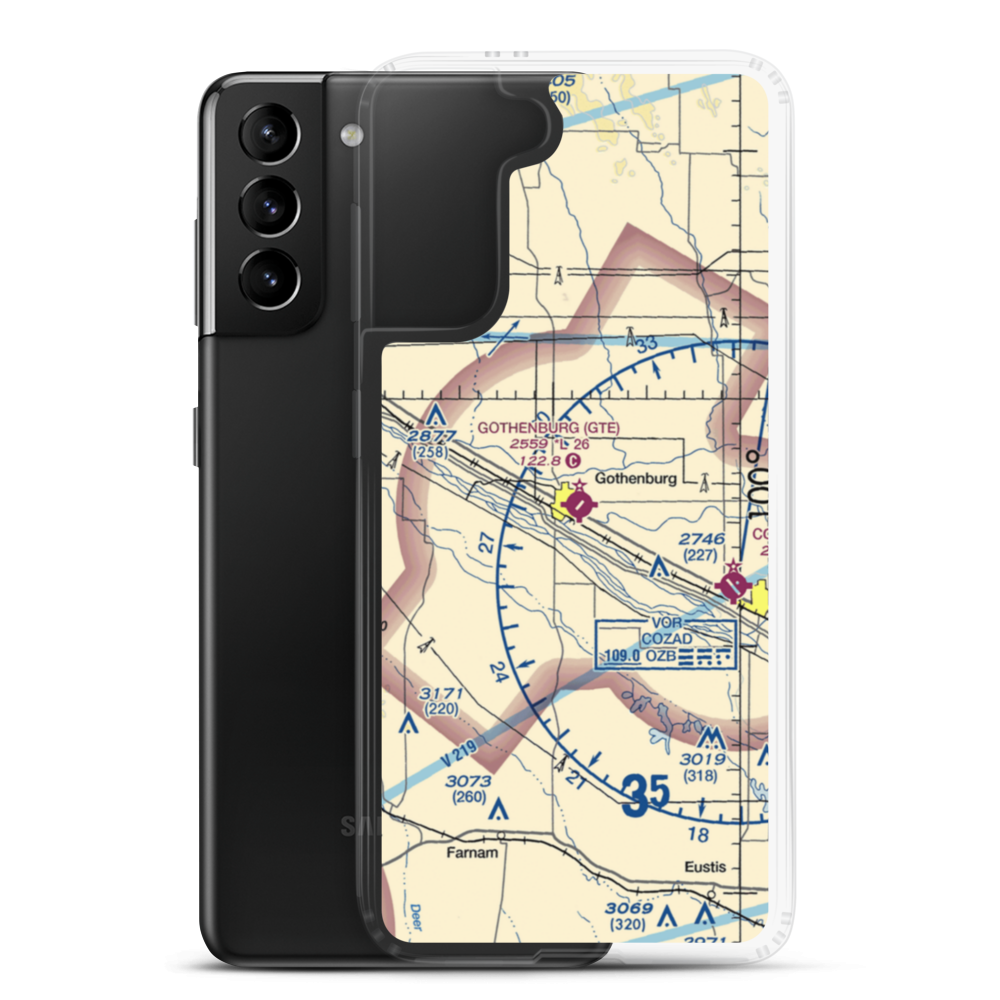 Gothenburg Municipal Airport (GTE) VFR Sectional Samsung Case Samsung Galaxy S21 Plus model shown