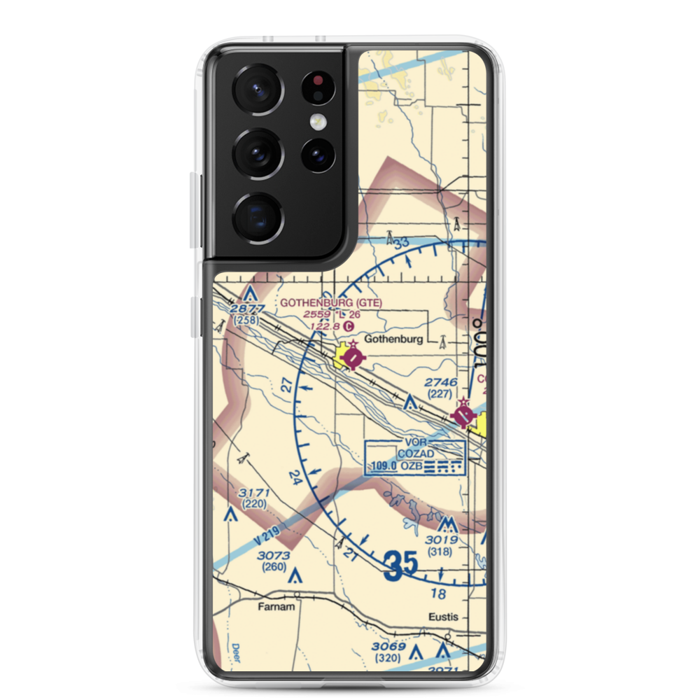 Gothenburg Municipal Airport (GTE) VFR Sectional Samsung Case Samsung Galaxy S21 Ultra model shown