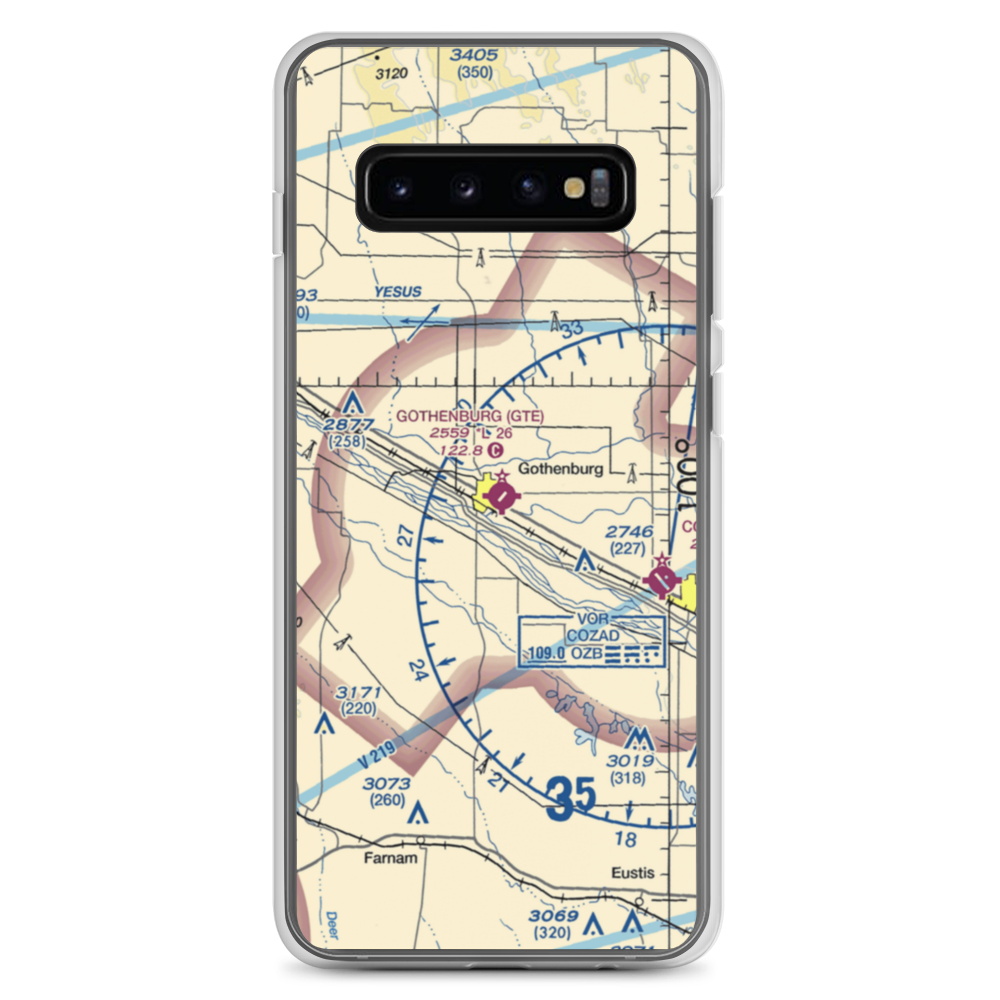 Gothenburg Municipal Airport (GTE) VFR Sectional Samsung Case Samsung Galaxy S10+ model shown