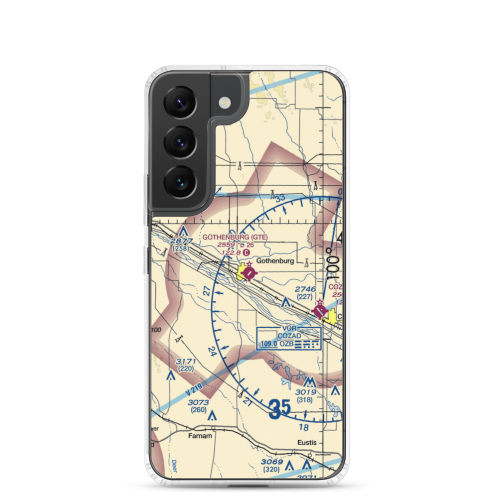 Gothenburg Municipal Airport (GTE) VFR Sectional Samsung Case Samsung Galaxy S22 model shown