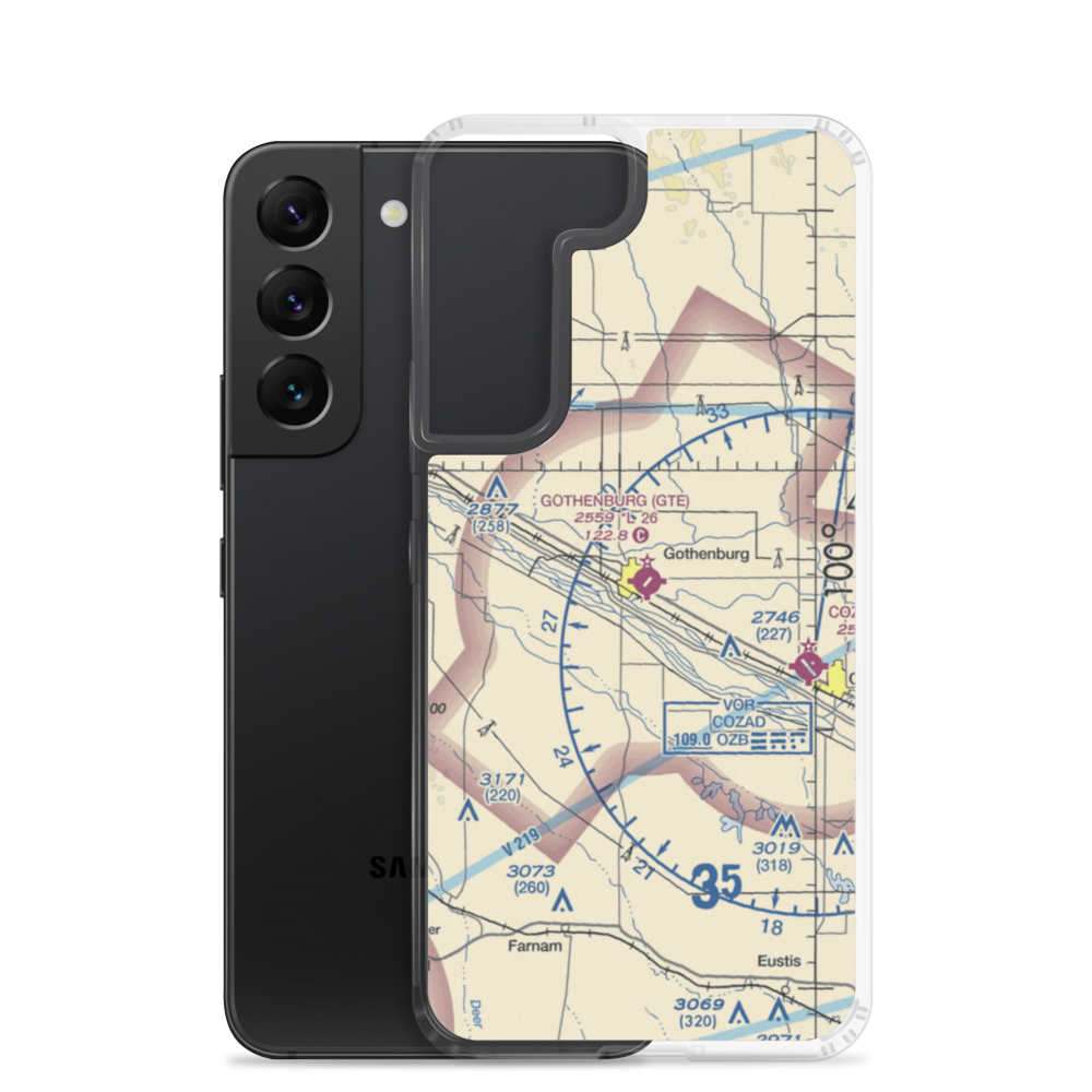 Gothenburg Municipal Airport (GTE) VFR Sectional Samsung Case Samsung Galaxy S22 model shown
