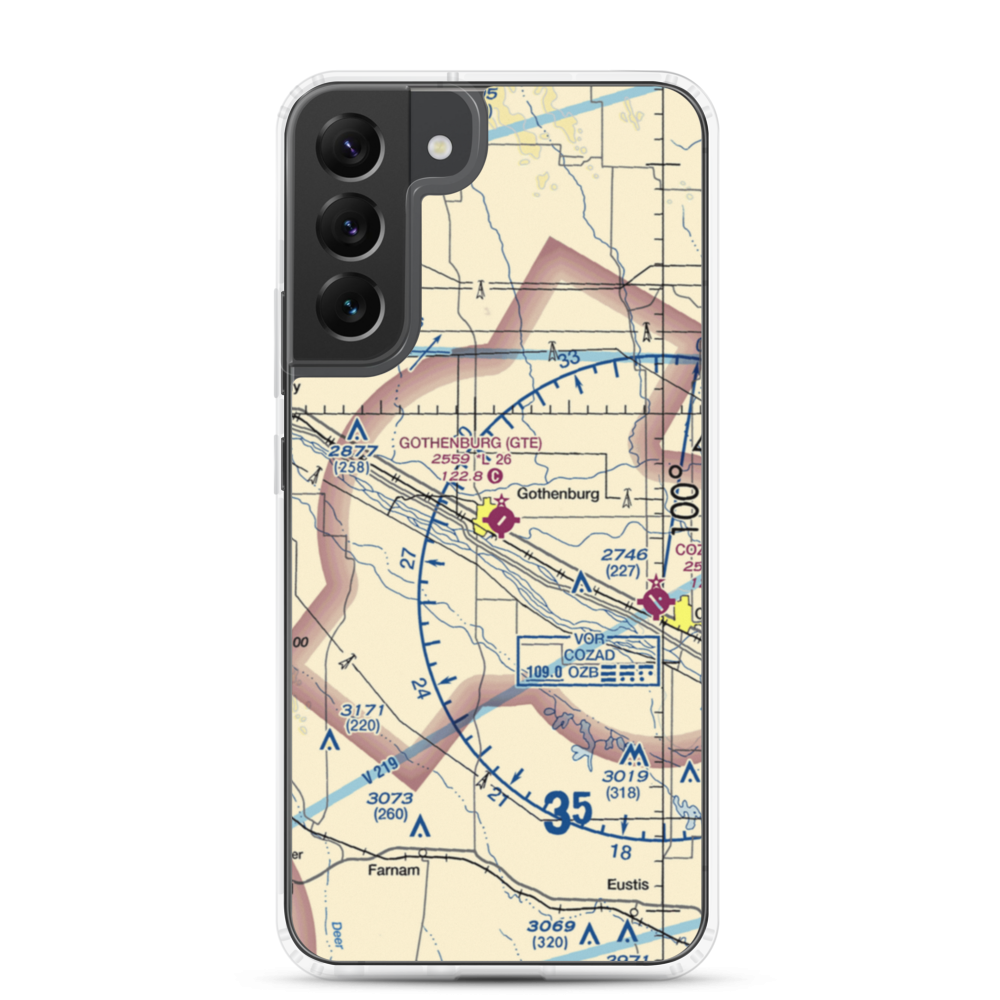 Gothenburg Municipal Airport (GTE) VFR Sectional Samsung Case Samsung Galaxy S22 Plus model shown