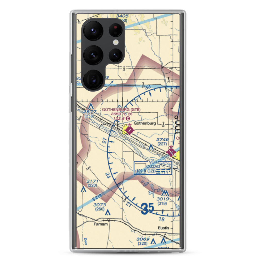 Gothenburg Municipal Airport (GTE) VFR Sectional Samsung Case Samsung Galaxy S22 Ultra model shown