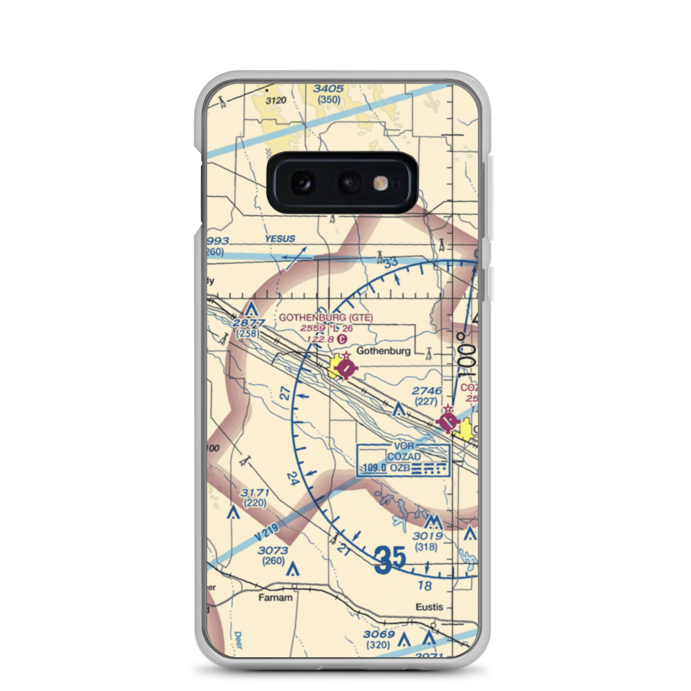 Gothenburg Municipal Airport (GTE) VFR Sectional Samsung Case Samsung Galaxy S10e model shown