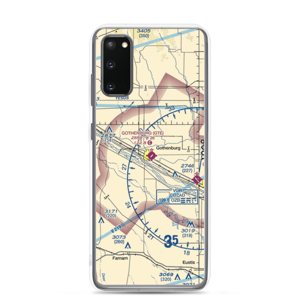 Gothenburg Municipal Airport (GTE) VFR Sectional Samsung Case Samsung Galaxy S20 model shown