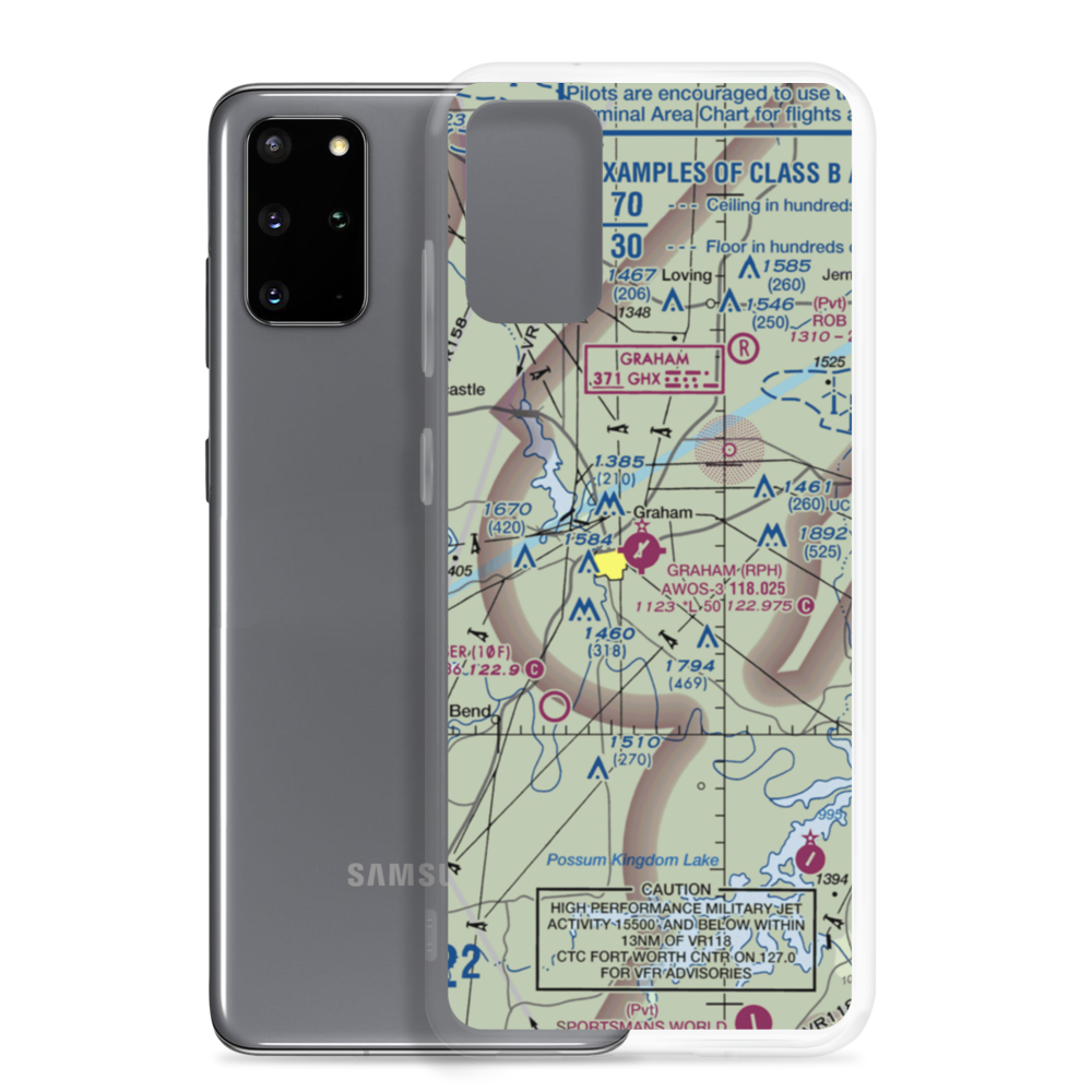 Graham Municipal Airport (RPH) VFR Sectional Samsung Case Samsung Galaxy S20 Plus model shown