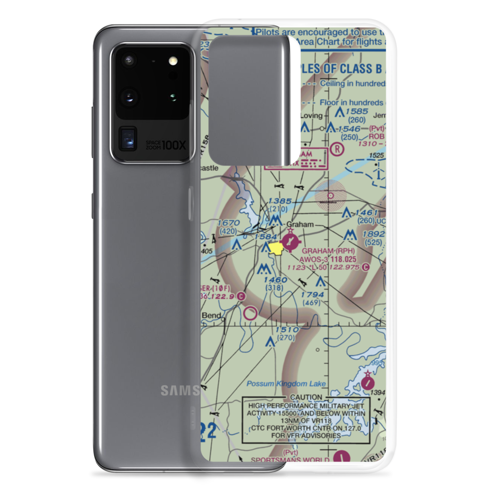 Graham Municipal Airport (RPH) VFR Sectional Samsung Case Samsung Galaxy S20 Ultra model shown