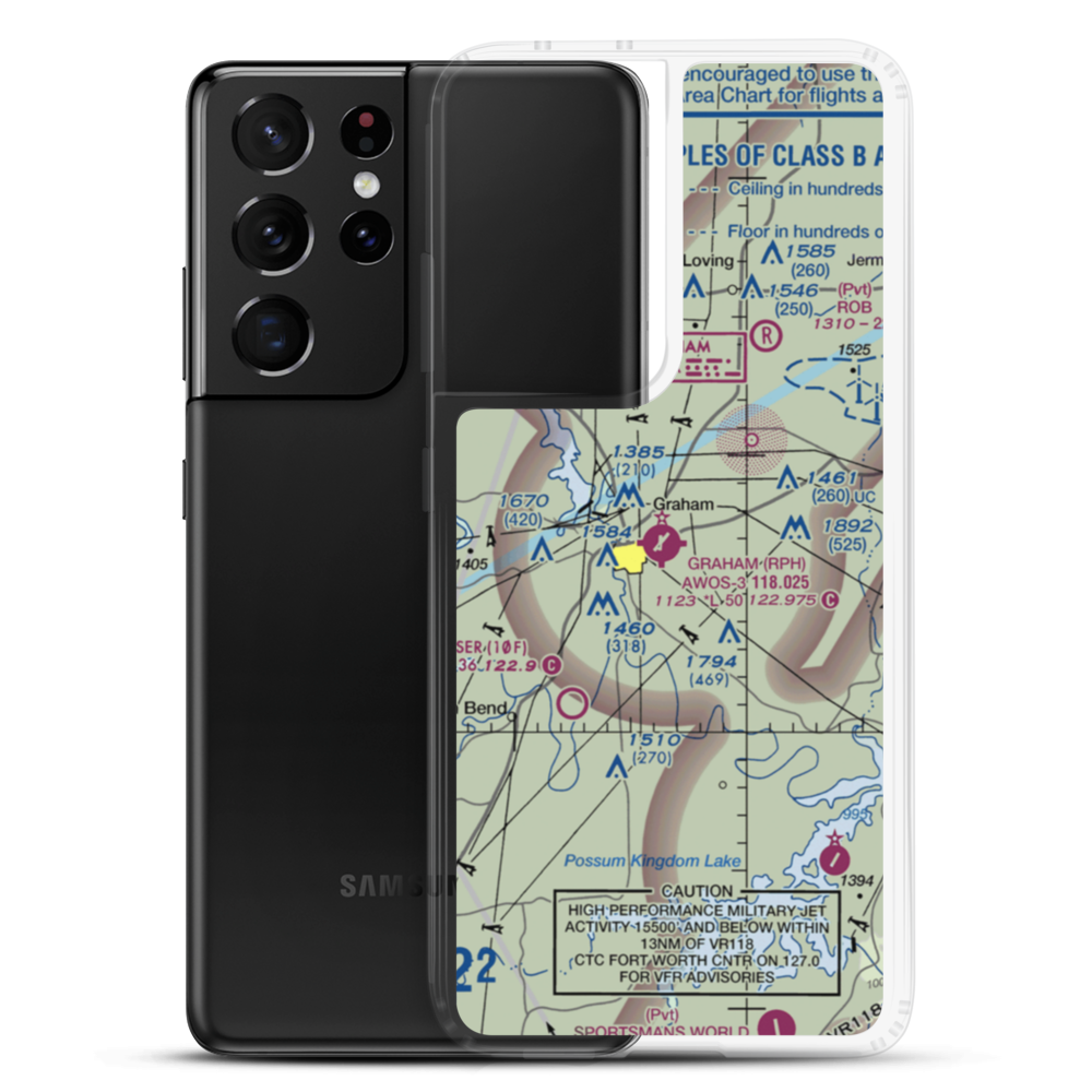 Graham Municipal Airport (RPH) VFR Sectional Samsung Case Samsung Galaxy S21 Ultra model shown