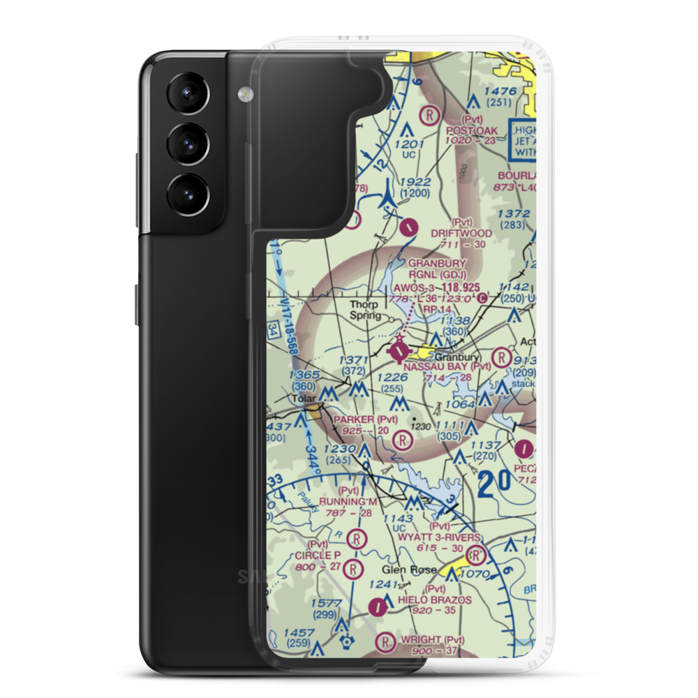 Granbury Regional Airport (GDJ) VFR Sectional Samsung Case Samsung Galaxy S21 Plus model shown