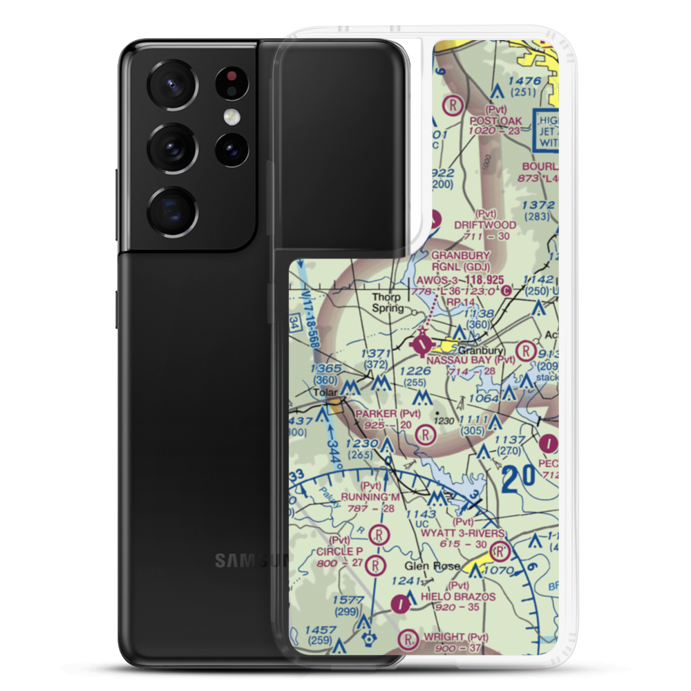 Granbury Regional Airport (GDJ) VFR Sectional Samsung Case Samsung Galaxy S21 Ultra model shown