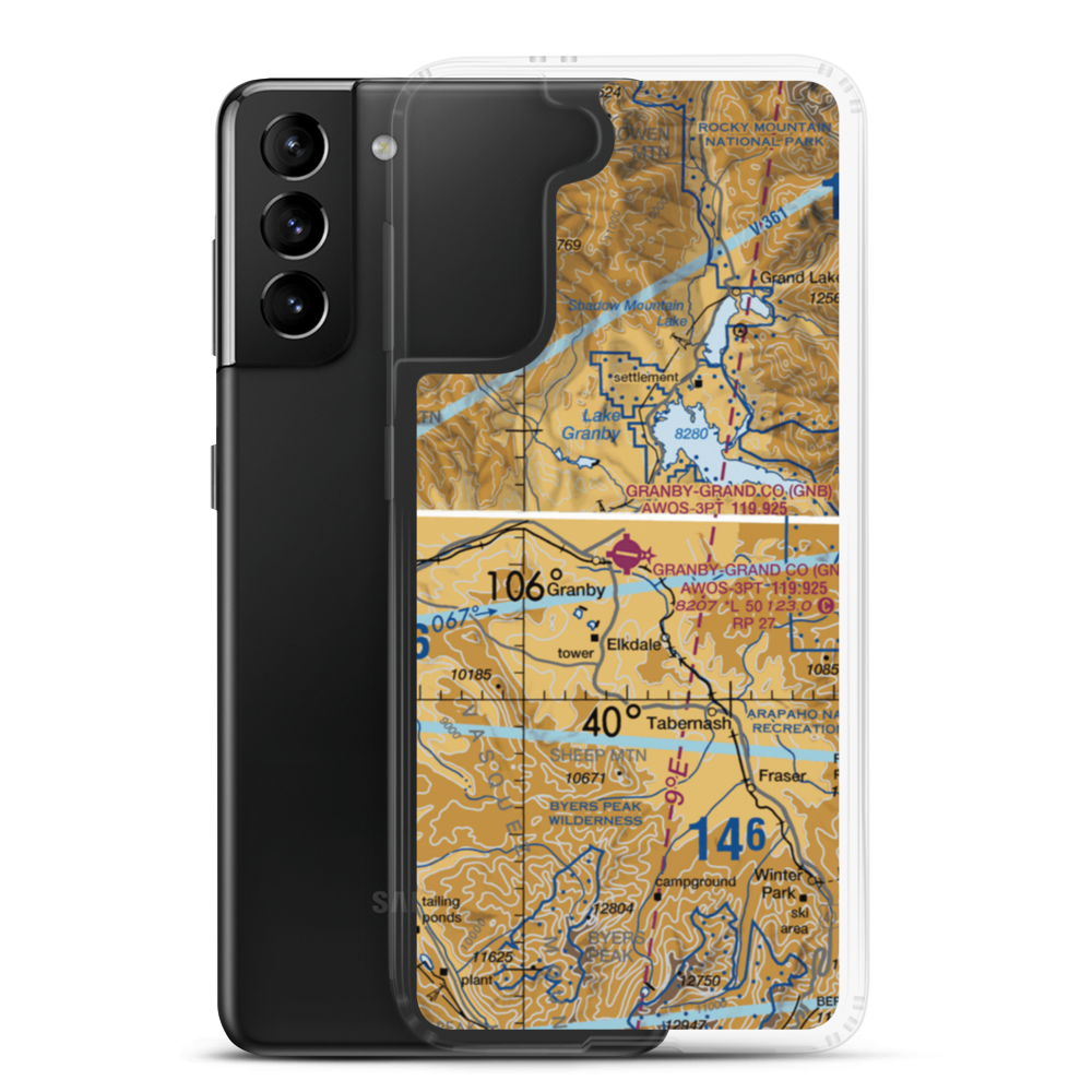 Granby Grand County Airport (GNB) VFR Sectional Samsung Case Samsung Galaxy S21 Plus model shown