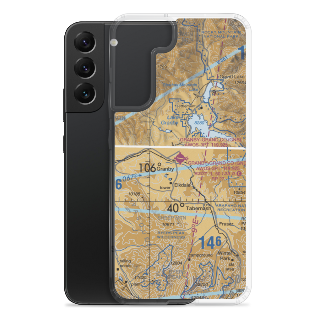 Granby Grand County Airport (GNB) VFR Sectional Samsung Case Samsung Galaxy S22 Plus model shown