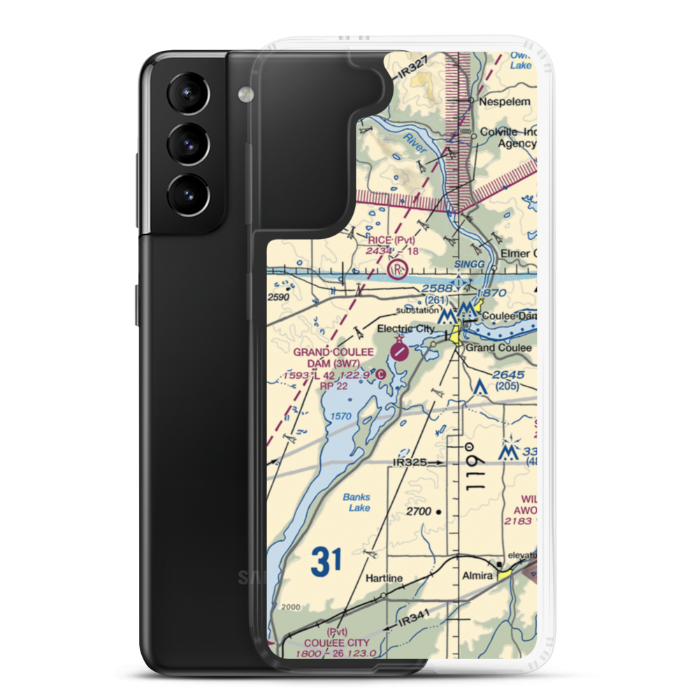 Grand Coulee Dam Airport (3W7) VFR Sectional Samsung Case Samsung Galaxy S21 Plus model shown